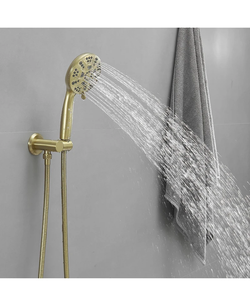 Greenspring Single Handle 2-Spray Shower Faucet Set 1.8 Gpm with Valve Dual Function Handheld Shower Head in Brushed Gold.