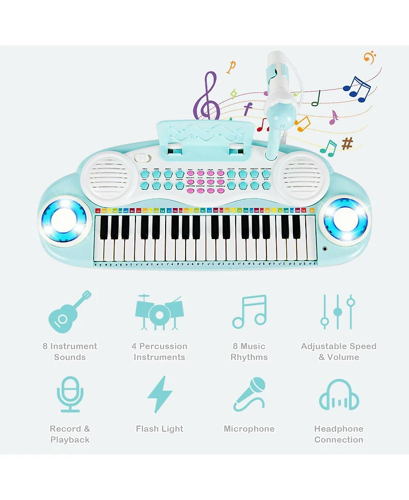 Hongge 37-Key Kids Electric Keyboard Piano with Microphone, Music Stand, and Learning Functions