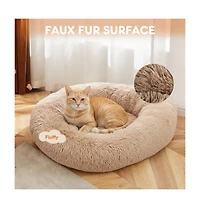 Zeus & Ruta 25 Inch Anti Slip Round Fluffy Faux Fur Cat Bed