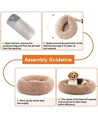 Zeus & Ruta 25 Inch Anti Slip Round Fluffy Faux Fur Cat Bed