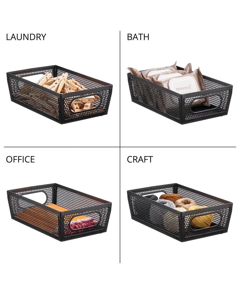 mDesign Perforated Metal Storage Bin with Handles - Set of 2 - Matte Black