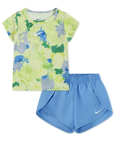 Nike Girls' Toddler 2T-4T Move with Nature Crewneck T-Shirt and Shorts, 2-Piece Set
