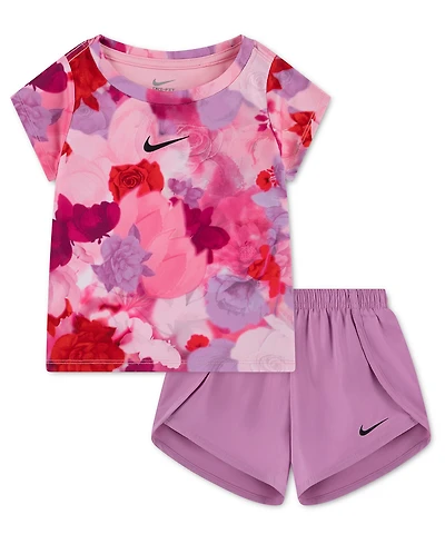 Nike Girls' Toddler 2T-4T Move with Nature Crewneck T-Shirt and Shorts, 2-Piece Set