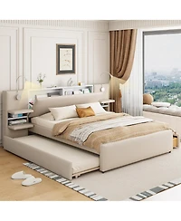 Boyel Living Queen Upholstered Platform Bed with Reading Lights and Storage Solutions