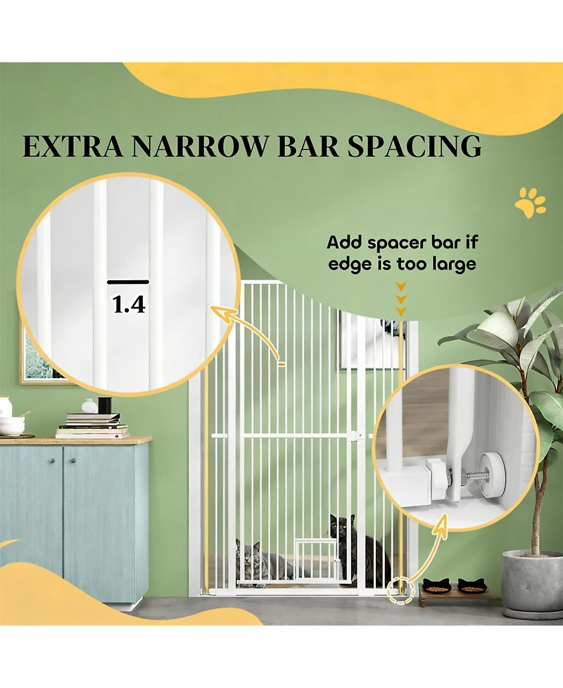Aostirmotor Tall & Extra Wide Heavy Duty Pet Gate for Large Dogs in White