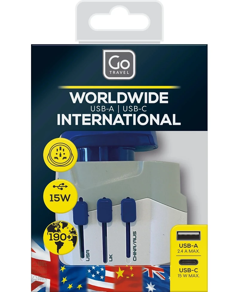 Go Travel Worldwide Usb-a and Usb-c Travel Adaptor