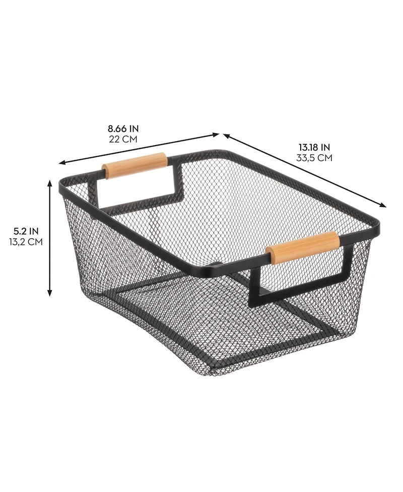 mDesign Metal Wire Pantry Basket with Wood Handles - Set of 4