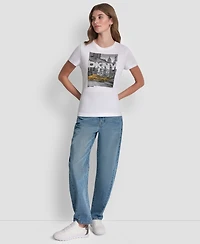 Dkny Jeans Petite Rhinestone Taxi Crewneck T-Shirt