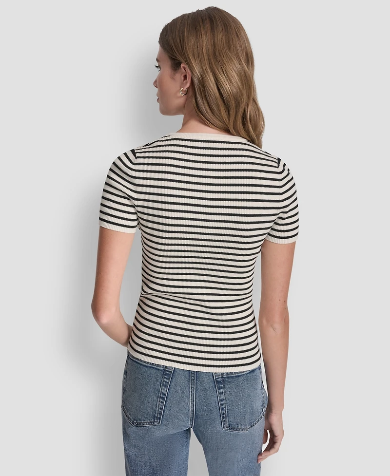 Dkny Jeans Petite Crewneck Striped Sweater