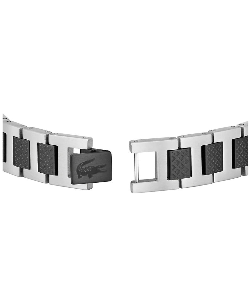 Lacoste Men's Metropole Silver-Tone Stainless Steel Black Ip Bracelet