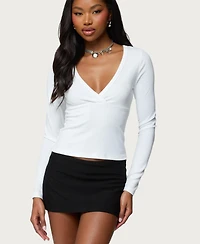 Edikted Women's Doron V Neck Long Sleeve Top