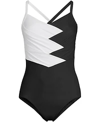 Lands' End Women's Long Torso SlenderSuit Pleated Low Leg One Piece Swimsuit