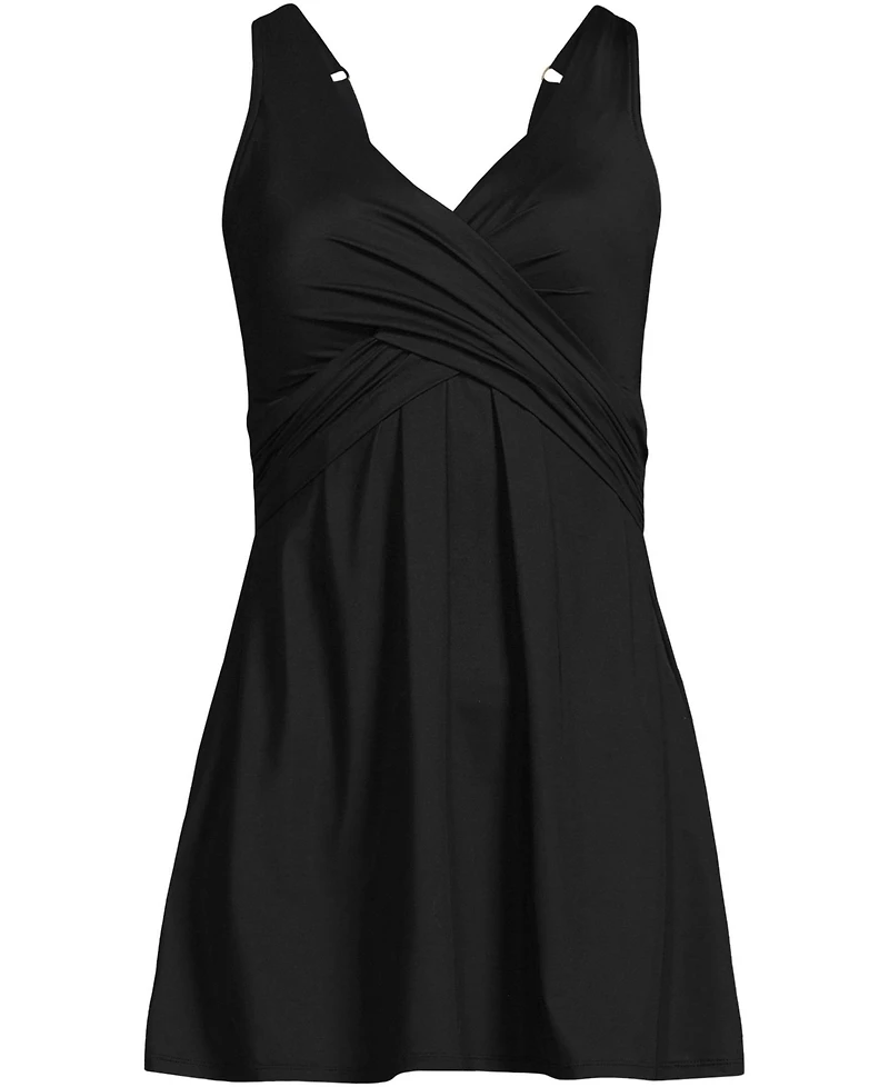 Lands' End Women's D-Cup SlenderSuit Wrap Mini Swim Dress One Piece Swimsuit