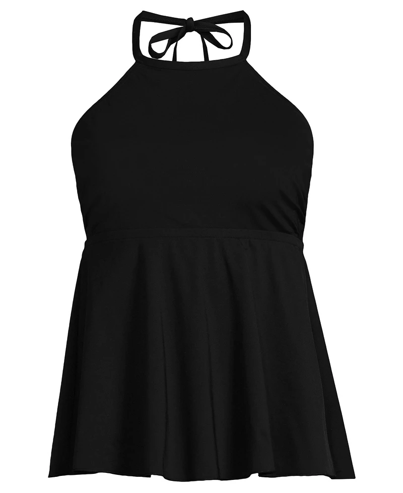 Lands' End Plus Size Flutter High Neck Halter Tankini Top