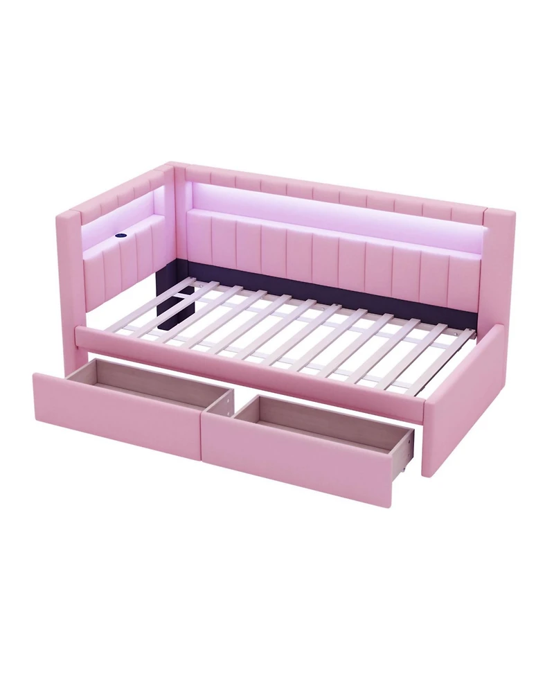Streamdale Furniture Twin Platform Bed w/ Usb & Led 2 Drawers
