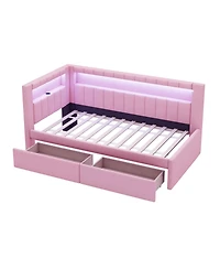Streamdale Furniture Twin Platform Bed w/ Usb & Led 2 Drawers