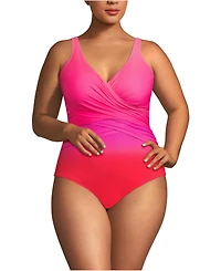 Lands' End Plus G-Cup SlenderSuit Wrap One Piece Swimsuit