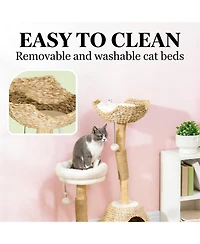 Aostirmotor 40.6'' Cat Tree with Wooden Cat Scratching Posts in Wood