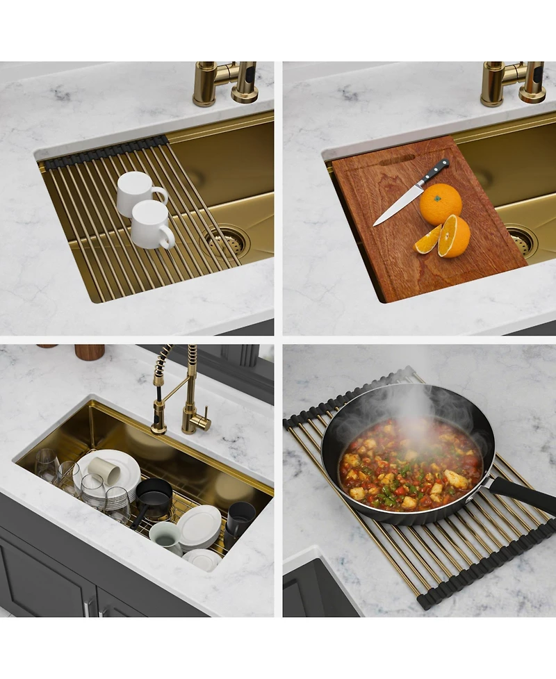 flynama 30x19x10inch Undermount Gold Kitchen Sink Workstation Stainless Steel 16 Gauge Deep Bowl