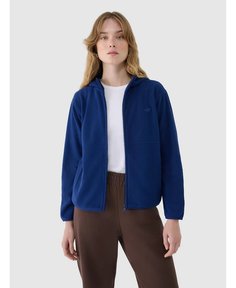 4F Women's regular hooded fleece - navy blue