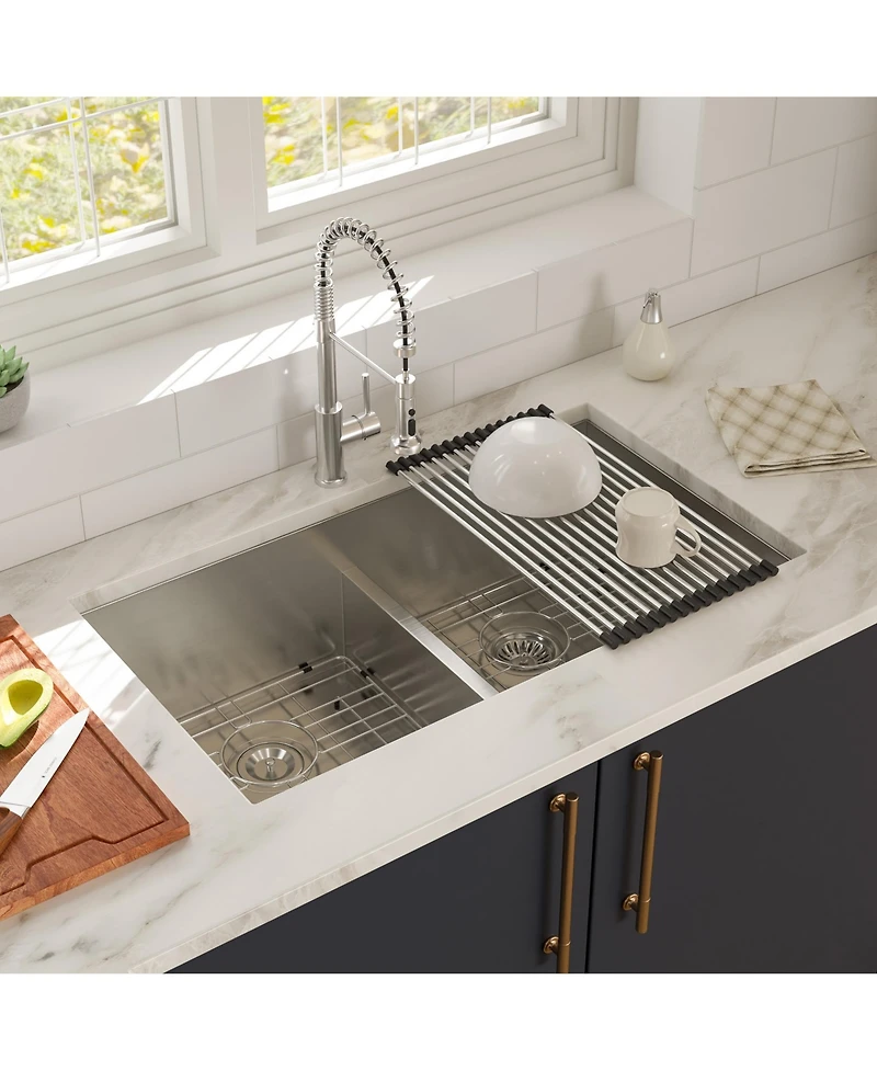 flynama 30inch Undermount Double Bowl Kitchen Sink 16G T304 Stainless Steel 50 and 50 Split 30x19x10inch 10inch Deep Sink with Full Accessories