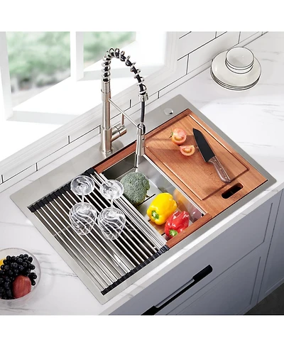 flynama 33x22inch Stainless Steel Workstation Sink Drop In Single Bowl 18 Gauge with Accessories