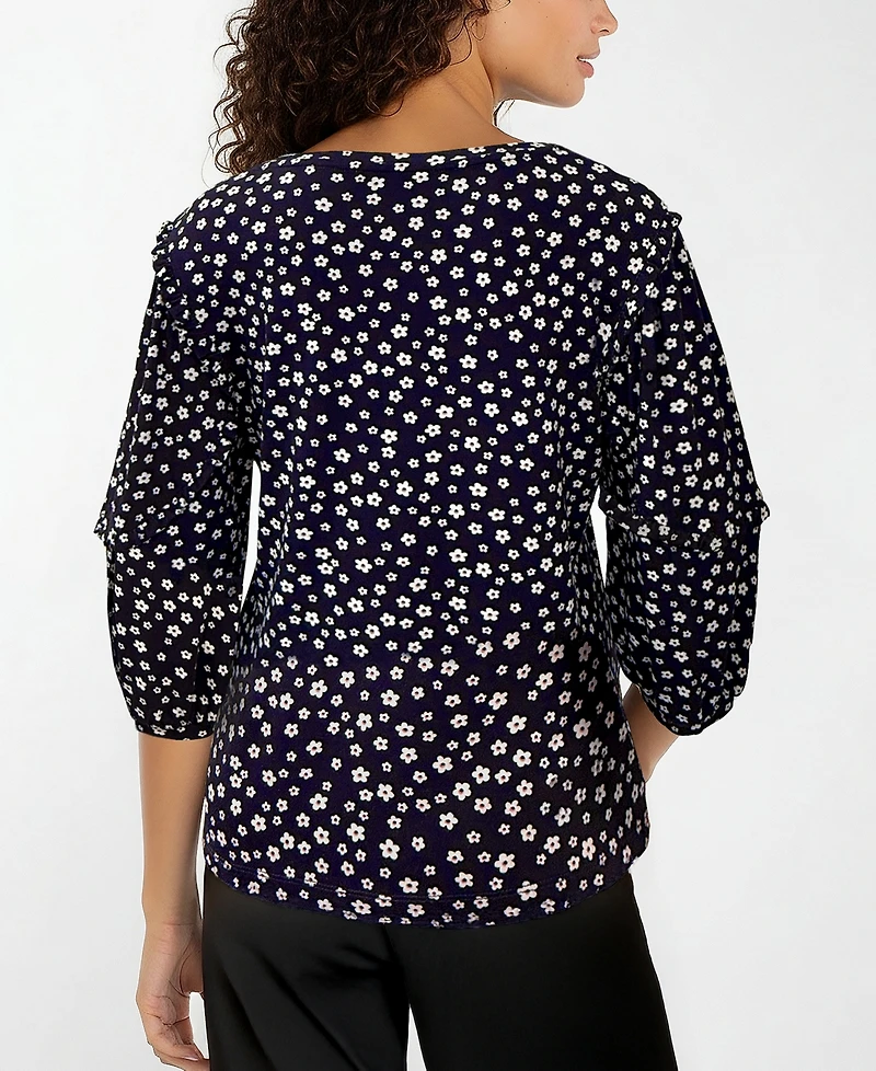 Liverpool Los Angeles Petite Ruffle Sleeve Pull-On Knit Top