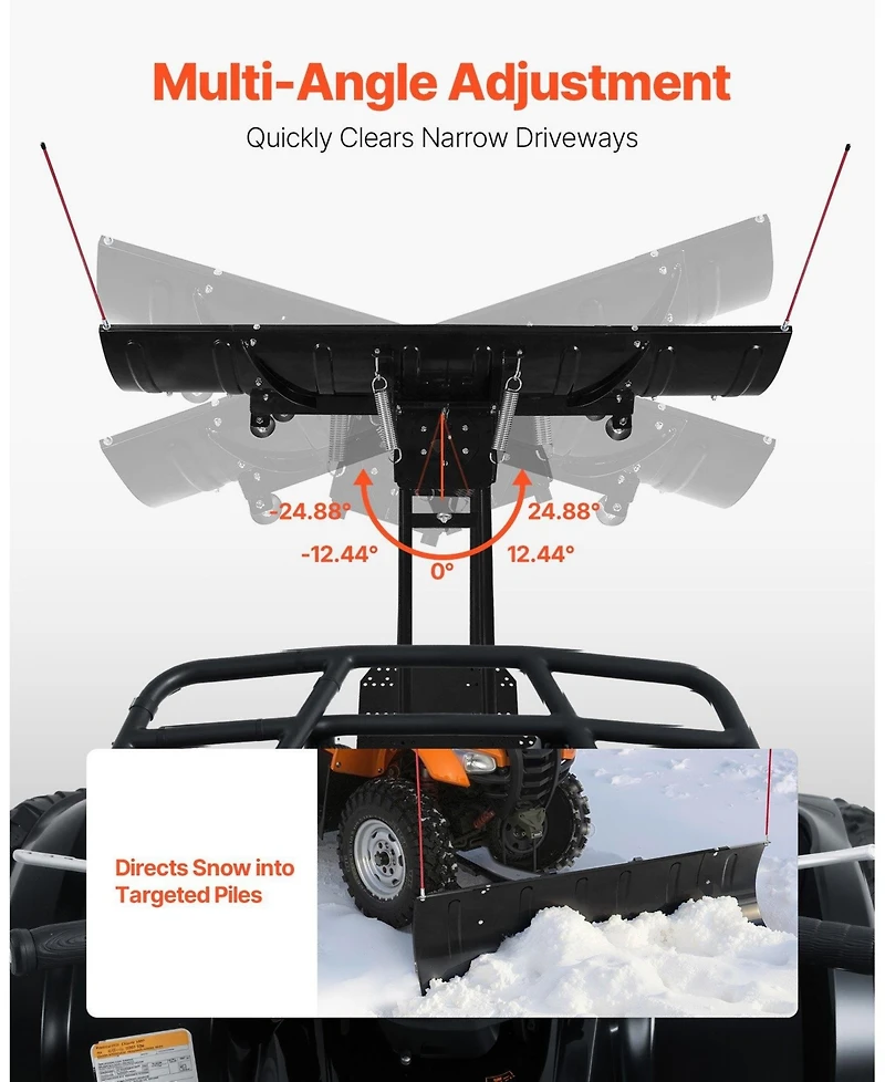 Mecale Snow Plow Blade Kit, 43"-72" Adjustable Width, Universal Atv/Utv Mount, Rubber Flaps, Heavy-Duty Steel