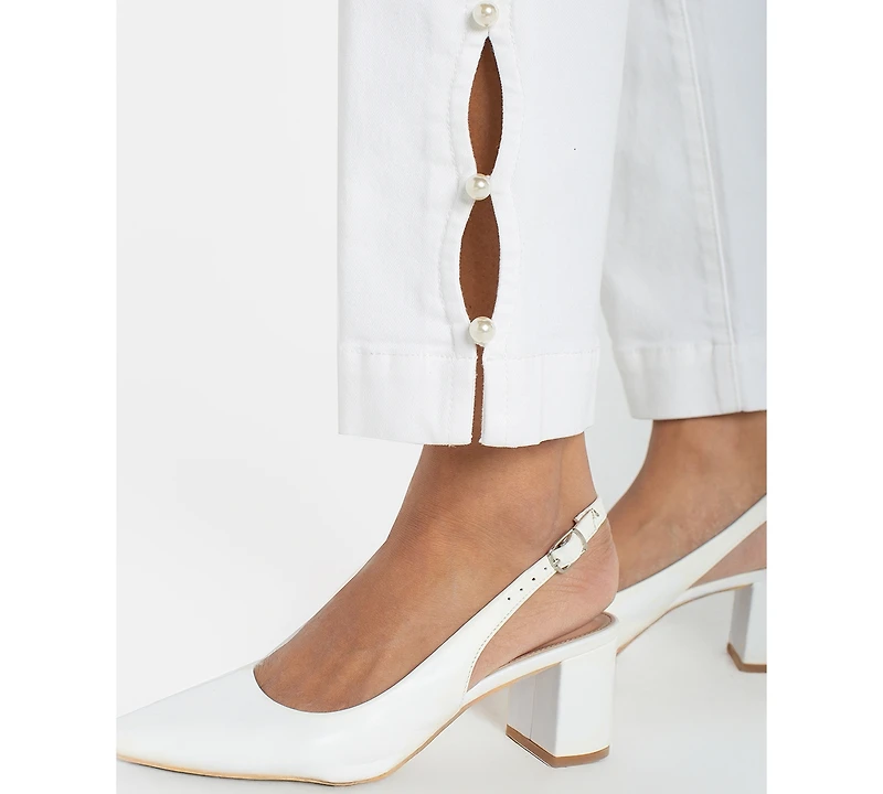 Liverpool Los Angeles Women's Kennedy Mid Rise Crop Straight Imitation Pearl Trim Jeans