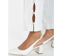 Liverpool Los Angeles Women's Kennedy Mid Rise Crop Straight Imitation Pearl Trim Jeans