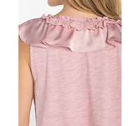Liverpool Los Angeles Women's Ruffle Front V-Neck Woven Top