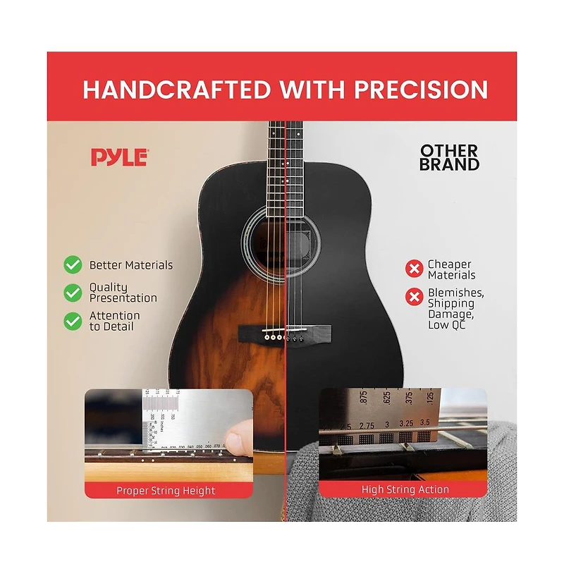 Pyle 41 Steel Strings Acoustic Guitar for Beginner and Adults (Sunburst Teardrop