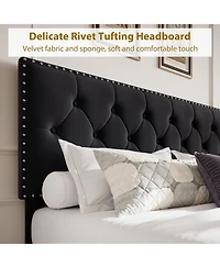 gaomon Full Velvet Bed with 2 Storage Drawers, Wingback Tufted Headboard, Sturdy Slats, Quiet Support, No Box Spring, Black
