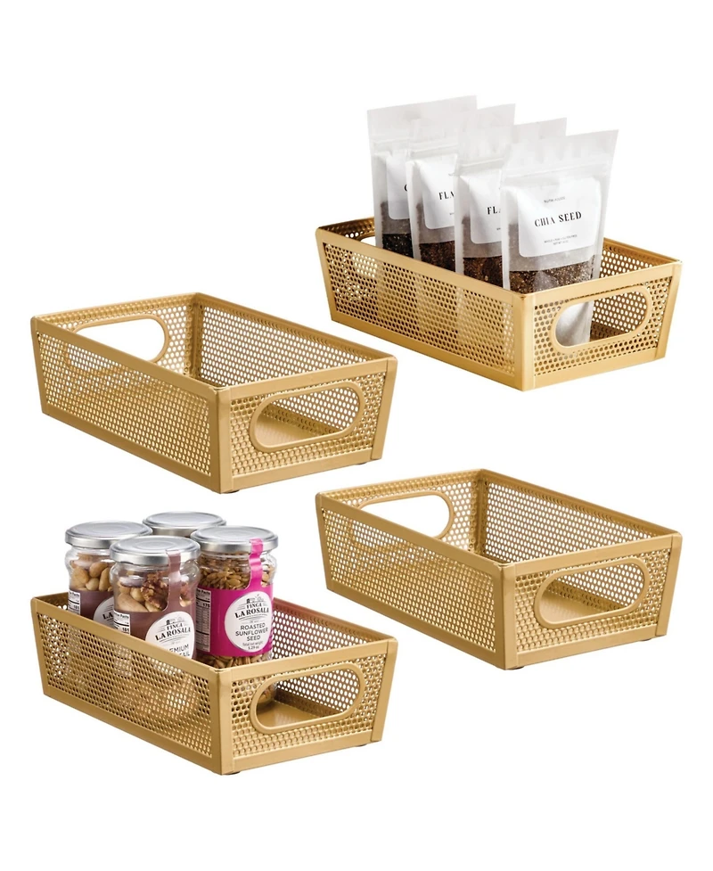 mDesign Perforated Metal Storage Bin with Handles - Set of 4 - Soft Brass