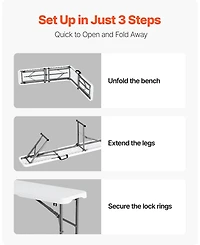 Mecale Plastic Folding Bench, 6 ft Portable Foldable Hdpe Bench for Indoor Outdoor Picnic, Patio, Camping and Events, 2 Pack, White