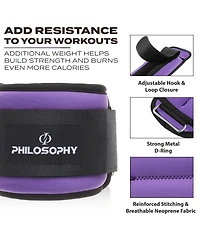 Philosophy Gym Adjustable Ankle/Wrist Weights, Set of 2 - 2 lb Each, 4 lb Total for Strength Training and Fitness