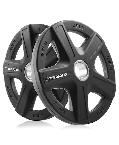 Philosophy Gym Set of 2 Rubber Coated 2-inch Olympic Grip Weight Plates (25 Lb each) for Weightlifting