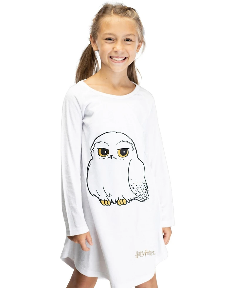 Harry Potter Girls Pajama Hedwig Owl Micro Raschel Fleece Long-Sleeve Hi-Lo Nightgown