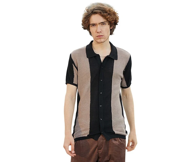 Campus Sutra Men's Panel-Knit Slim-Fit Shirt
