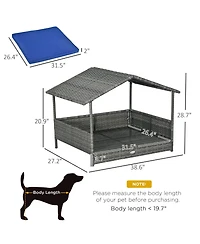 Zeus & Ruta Dark Blue Outdoor Wicker Cat House with Canopy