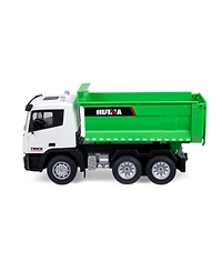 Mecale Rc Dump Truck Toy, 9-Channel 1:18 Scale Remote Control Construction Vehicle with Lights & 2 Rechargeable Batteries