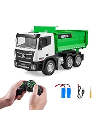 Mecale Rc Dump Truck Toy, 9-Channel 1:18 Scale Remote Control Construction Vehicle with Lights & 2 Rechargeable Batteries