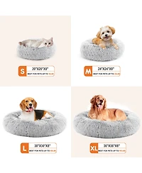Zeus & Ruta 30 Inch Anti Slip Round Fluffy Faux Fur Cat Bed