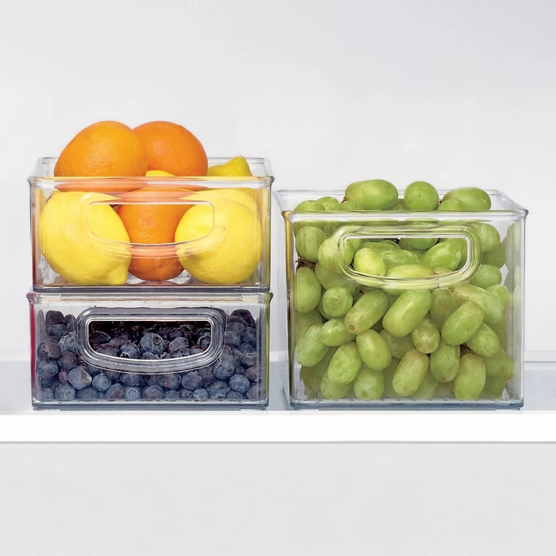 iDesign Plastic Stackable Pantry Bins with Handles, Set of 2, Clear
