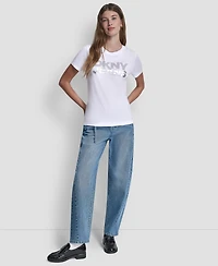 Dkny Jeans Women's Crewneck Stacked Rhinestone T-Shirt