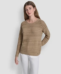 Dkny Jeans Women's Crewneck Long-Sleeve Tipped Pointelle Sweater