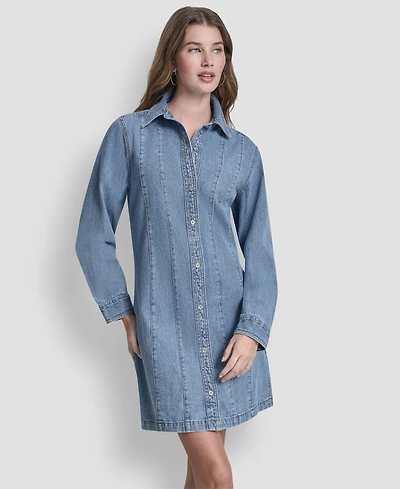 Dkny Jeans Women's Collared Seamed A-Line Shirt Dress