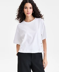 I.n.c. International Concepts Women's Cotton Lace-Up-Hem T-Shirt, Macy's Exclusive