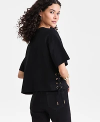 I.n.c. International Concepts Women's Cotton Lace-Up-Hem T-Shirt, Macy's Exclusive
