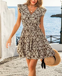 Cupshe Women's Surplice V-Neck Short-Sleeve Woven Mini Dress